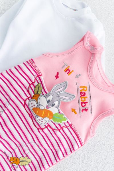 Tavşan Figürlü Kız Bebek Tulum Salopet Takım