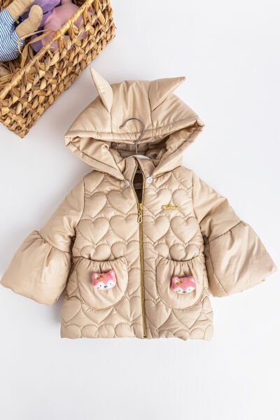 Kalp Kapitoneli İçi Peluş Kız Bebek Mont