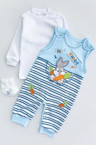 Tavşan Figürlü Erkek Bebek Tulum Salopet Takım