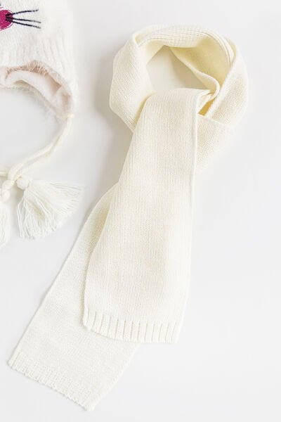 Tavşan Figürlü 1-4 Yaş Kız Çocuk Atkı Bere Eldiven Takımı KREM - 1-4 Yaş