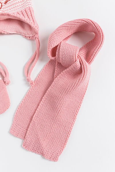 Figürlü 0-18 Ay Kız Bebek Atkı Bere Eldiven Takımı