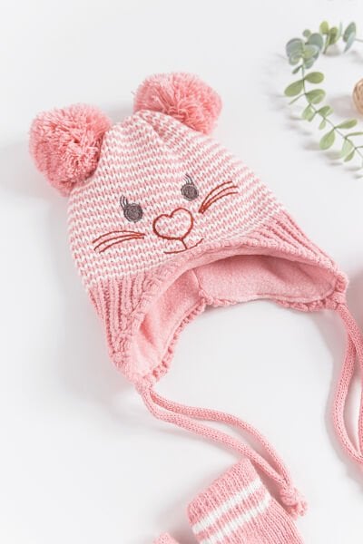 Figürlü 0-18 Ay Kız Bebek Atkı Bere Eldiven Takımı