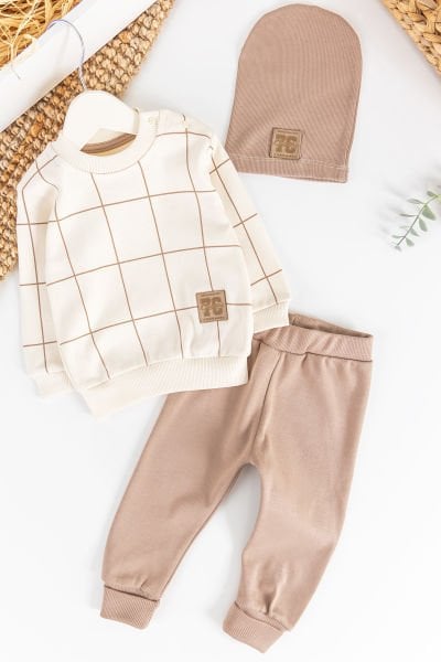 Kareli Arma Detaylı Pamuklu 3'lü Erkek Bebek Takımı