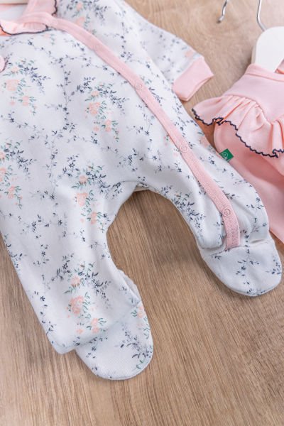 Çiçek Desenli Fırfırlı 2'li Uzun Kollu Kız Bebek Tulum Takım SOMON - 3-6 AY