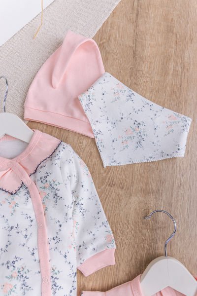 Çiçek Desenli Fırfırlı 2'li Uzun Kollu Kız Bebek Tulum Takım SOMON - 3-6 AY