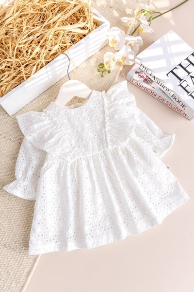 Fisto 100% Pamuk Şık Kız Bebek Elbise Mevlüt Elbisesi Ekru