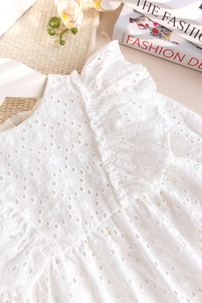 Fisto 100% Pamuk Şık Kız Bebek Elbise Mevlüt Elbisesi Ekru