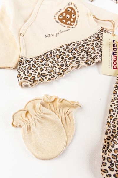 Leopar Baskılı 5 Parça Kız Bebek Hastane Çıkışı Bebek Takımı