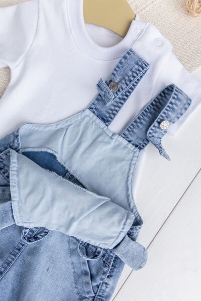 Fiğürlü Yazlık 2'li Erkek Bebek Kot Salopet Tulum