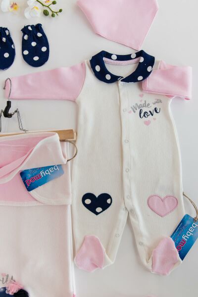 Kalpli Puantiyeli 10'lu Kız Bebek Hastane Çıkışı Zıbın Seti PEMBE -  0-3 AY