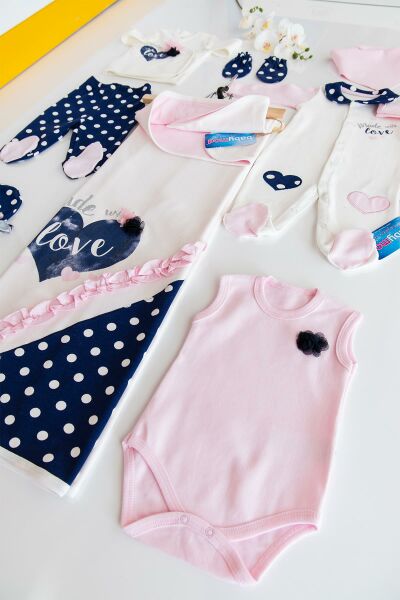 Kalpli Puantiyeli 10'lu Kız Bebek Hastane Çıkışı Zıbın Seti PEMBE -  0-3 AY