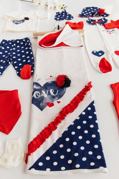 Kalpli Puantiyeli 10'lu Kız Bebek Hastane Çıkışı Zıbın Seti KIRMIZI -  0-3 AY