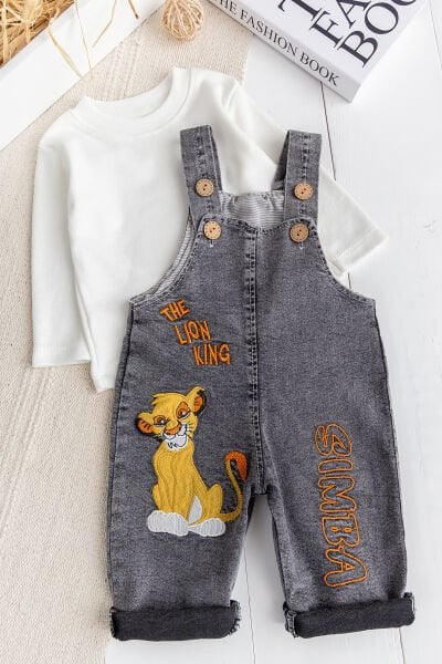 Aslan Fiğürlü Erkek Bebek 2'li Kot Salopet Tulum Takım Set