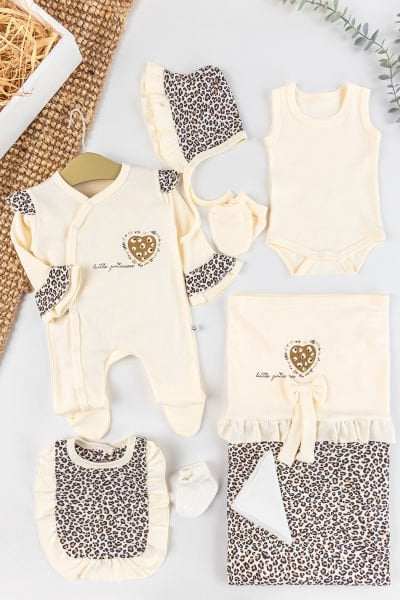Leopar Desenli 8'li Kız Bebek Hastane Çıkışı Bebek Takımı