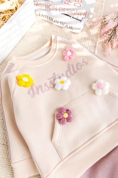 İki İplik Şardonlu Pamuklu 2'li Kız Bebek/Çocuk Takım Set