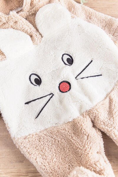 Figürlü Welsoft Peluş Kız/Erkek Bebek Tulum BEJ - 9 Ay