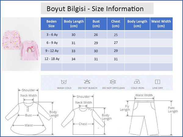 Gökkuşağı Desenli 2'li Kız Bebek Body Sweat Takımı