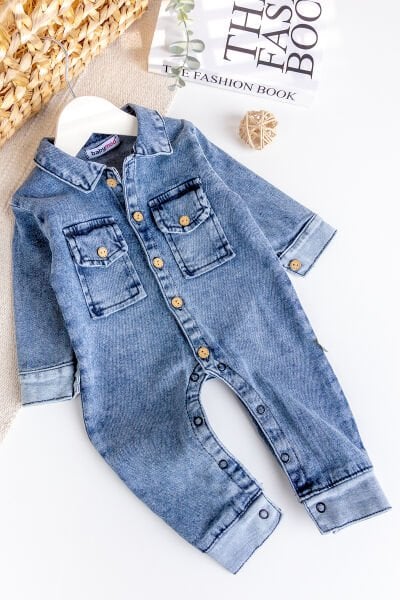 Esnek Erkek Bebek Kot Tulum 100% Cotton MAVİ - 6 Ay