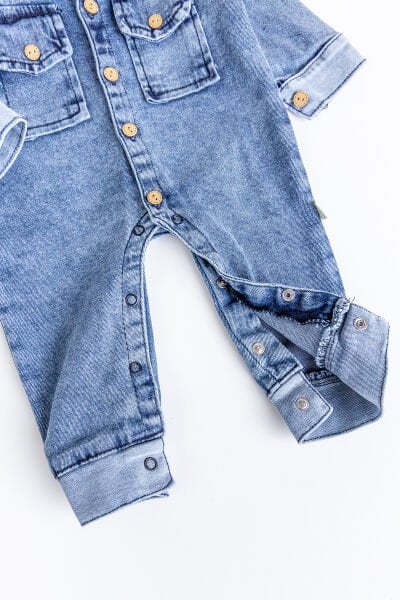 Esnek Erkek Bebek Kot Tulum 100% Cotton MAVİ - 6 Ay