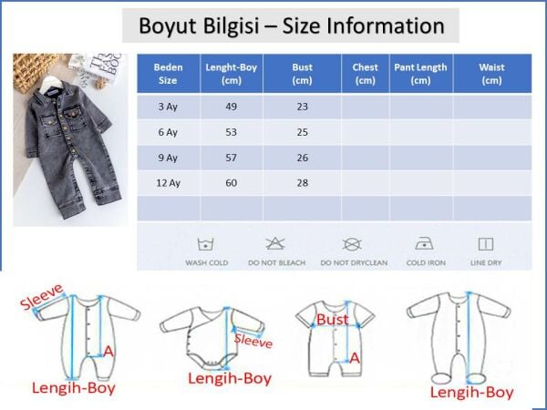 Esnek Erkek Bebek Kot Tulum 100% Cotton MAVİ - 6 Ay