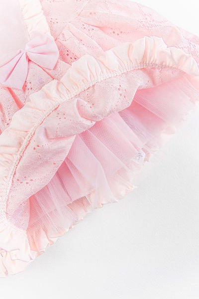 Fiyonklu Fırfırlı Kısa Kollu Kız Çocuk Krem Elbise PEMBE - 3 Yaş