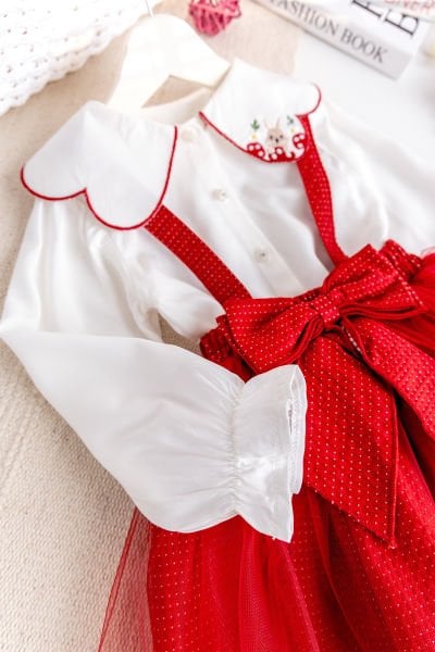 Kız Çocuk Elbise Salopet Özel Gül Elbisesi Kırmızı