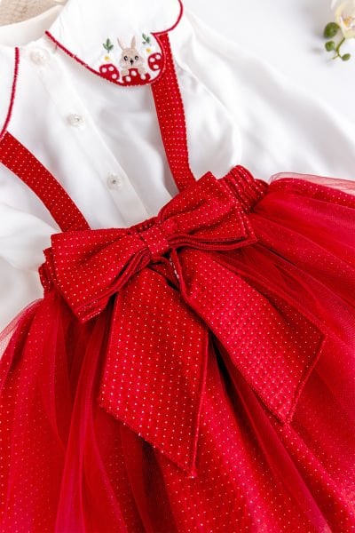Kız Çocuk Elbise Salopet Özel Gül Elbisesi Kırmızı