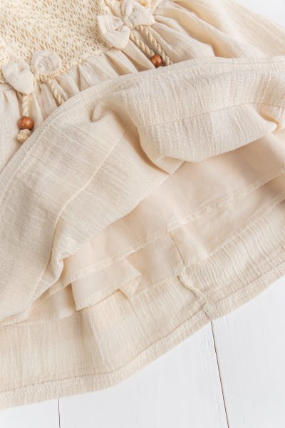 Victoria  Dantelli fiyonklu %100 Pamuk Kız Bebek Elbise Özel Gün Elbise