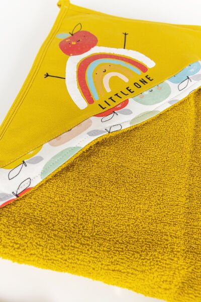 Gökkuşağı Temalı 4 Parça Bebek Havlu Bornoz Seti Hardal Sarısı - 0-18 Ay