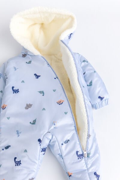 Kapüşonlu Peluş Astarlı Kışlık Kız-Erkek Bebek Astronot-Kozmonot Tulum MAVİ - 18-24 AY