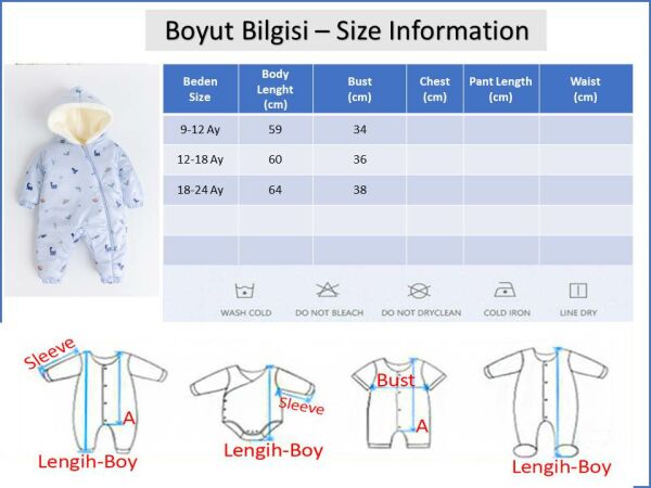 Kapüşonlu Peluş Astarlı Kışlık Kız-Erkek Bebek Astronot-Kozmonot Tulum MAVİ - 18-24 AY