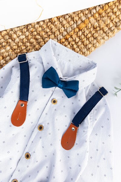 Papyonlu Pantolon Askılı Zıbın Gömlekli Erkek Bebek Takım LACİVERT -  9-12 AY