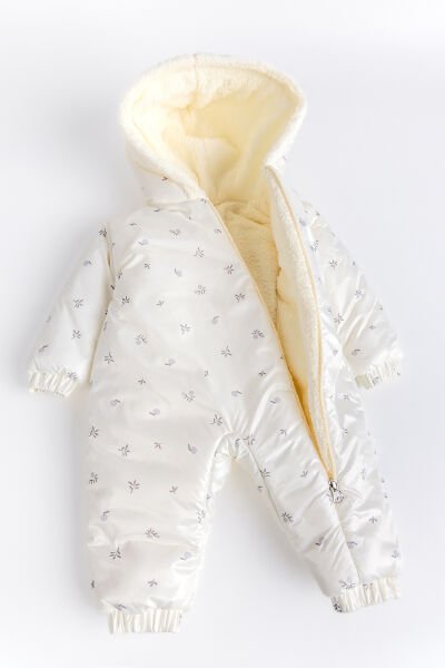 Kapüşonlu Peluş Astarlı Kışlık Kız-Erkek Bebek Astronot-Kozmonot Tulum KREM - 18-24 AY