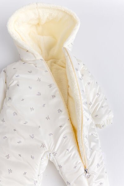 Kapüşonlu Peluş Astarlı Kışlık Kız-Erkek Bebek Astronot-Kozmonot Tulum KREM - 18-24 AY