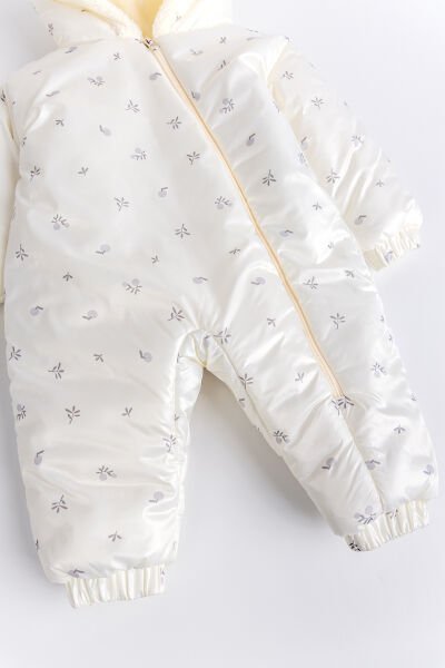 Kapüşonlu Peluş Astarlı Kışlık Kız-Erkek Bebek Astronot-Kozmonot Tulum KREM - 18-24 AY