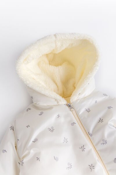 Kapüşonlu Peluş Astarlı Kışlık Kız-Erkek Bebek Astronot-Kozmonot Tulum KREM - 18-24 AY