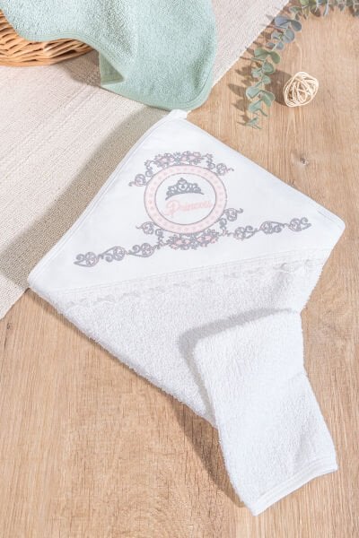 Prenses Baskılı Dantelli 2'li Pamuklu Bebek Havlu Seti