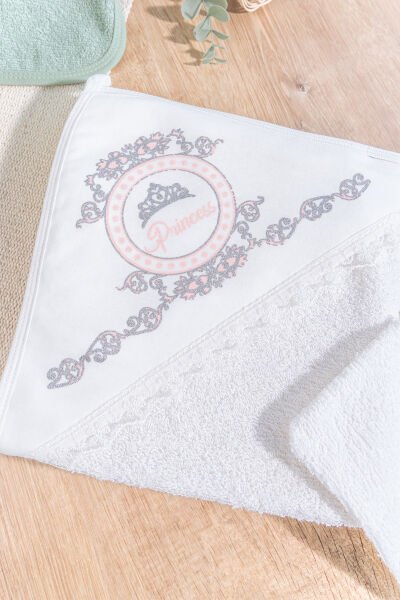 Prenses Baskılı Dantelli 2'li Pamuklu Bebek Havlu Seti