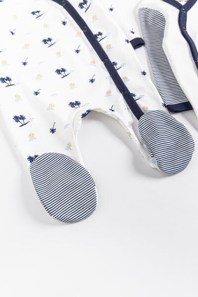 Palmiye Desenli 2'li Uzun Kollu Erkek Bebek Tulum LACİVERT - 3-6 AY