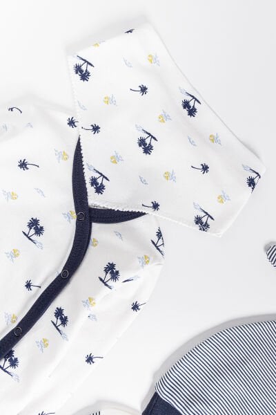 Palmiye Desenli 2'li Uzun Kollu Erkek Bebek Tulum LACİVERT - 3-6 AY