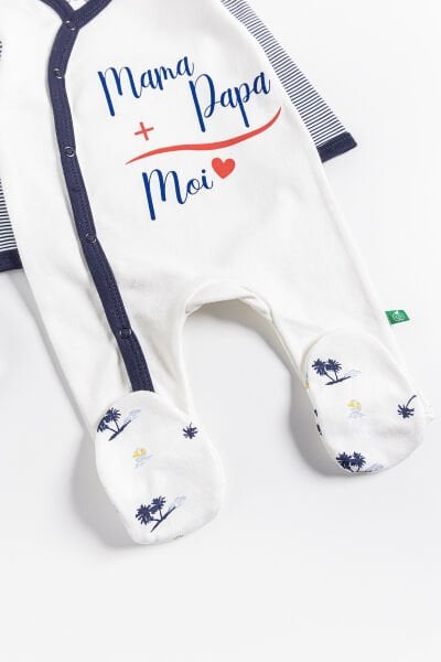 Palmiye Desenli 2'li Uzun Kollu Erkek Bebek Tulum LACİVERT - 3-6 AY