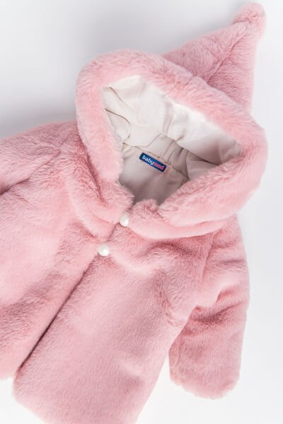 Kapüşonlu Pembe Kız Bebek Peluş Mont