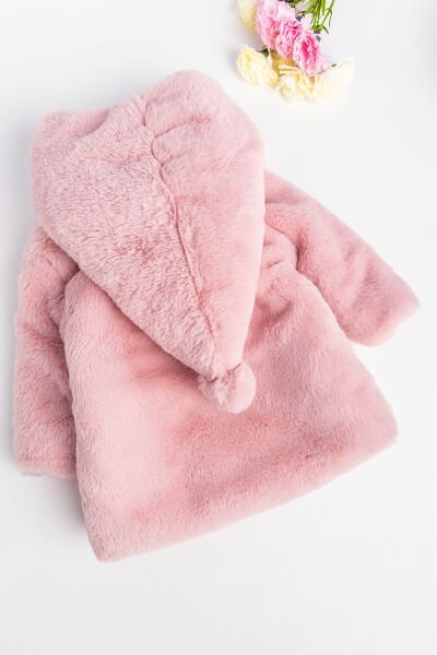 Kapüşonlu Pembe Kız Bebek Peluş Mont