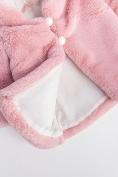 Kapüşonlu Pembe Kız Bebek Peluş Mont