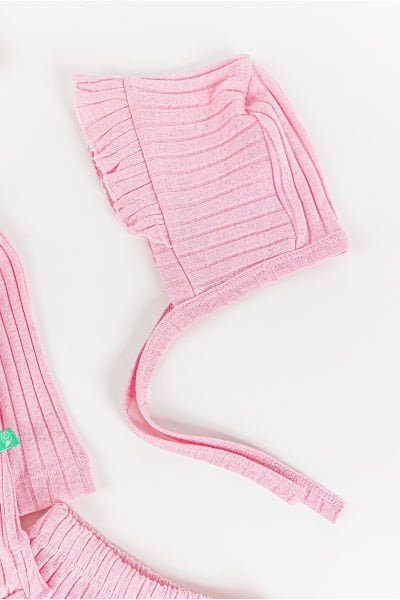 Fırfırlı Fiyonklu 5 Parça Kız Bebek Hastane Çıkışı Bebek Takımı PEMBE - Yeni Doğan