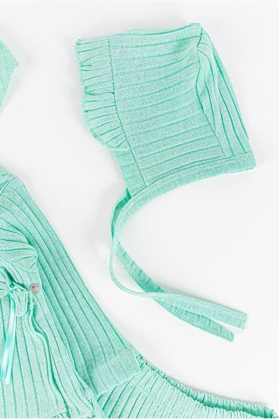 Fırfırlı Fiyonklu 5 Parça Kız Bebek Hastane Çıkışı Bebek Takımı YEŞİL - Yeni Doğan