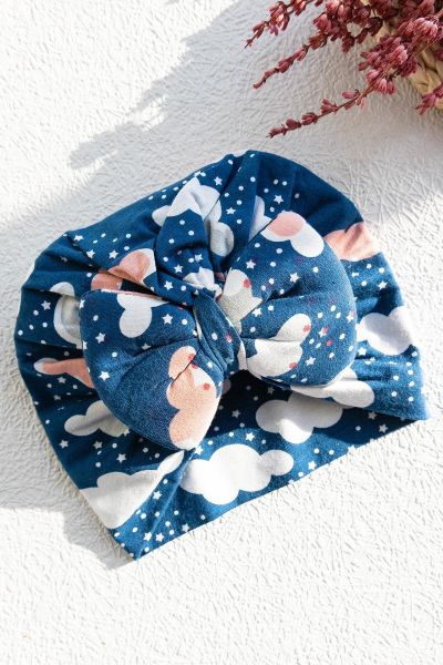 Bulut Desenli Kız Bebek Bandana Şapka