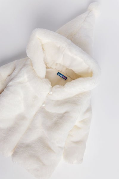 Kapüşonlu Krem Kız Bebek Peluş Mont