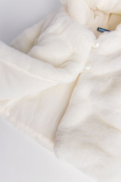 Kapüşonlu Krem Kız Bebek Peluş Mont