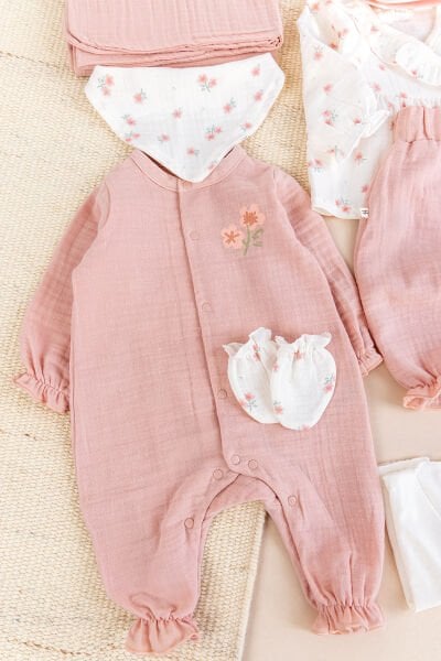 Müslin 100% Pamuk 10'lu Kız Bebek Hastane Çıkışı Yeni Doğan Set
